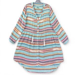 Tasha Polizzi Collection Boho Stripe Tunic Dress 100% Cotton Long Sleeve Size M